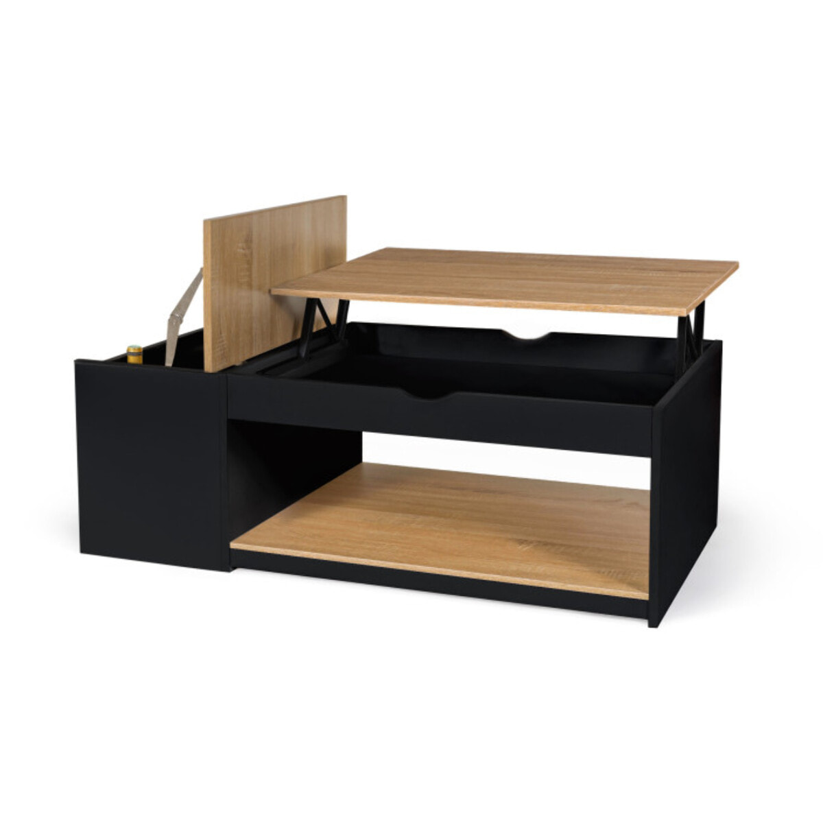 Table basse Elina relevable coffre latéral noir et bois