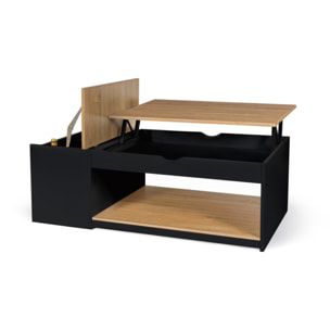 Table basse Elina relevable coffre latéral noir et bois