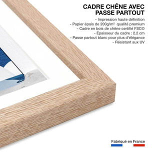 Poster porte bleue oia Affiche + cadre en bois - Chêne