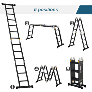 HOMCOM Echelle aluminium pliable multifonction 5 positions 3,7 m 12 échelons certification NF EN131 charge max. 150 Kg noir