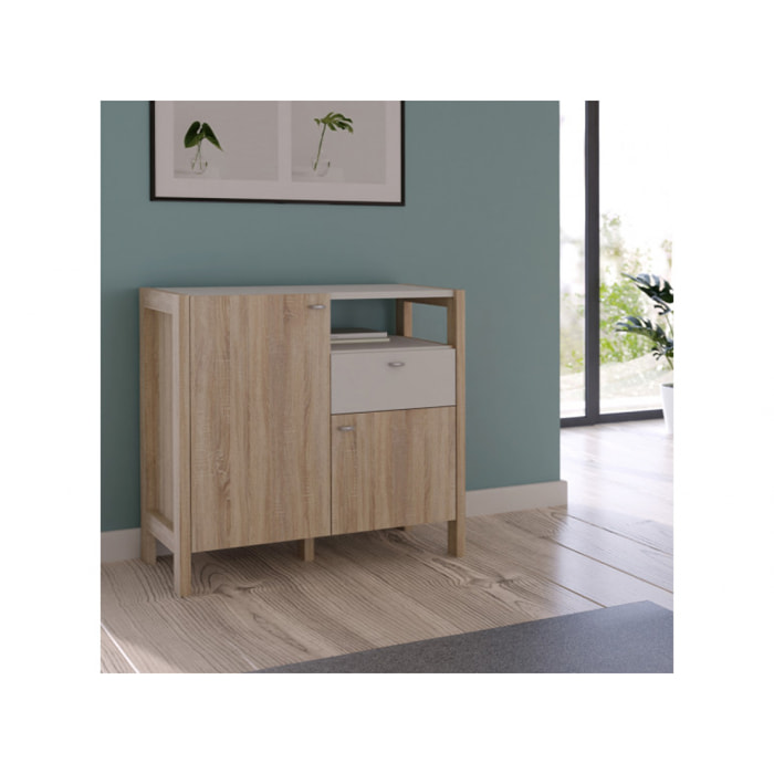 Buffet moderne en bois effet chêne et blanc - VIK