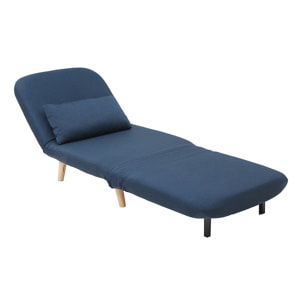 Fauteuil convertible scandinave en tissu bleu foncé et bois clair AMIKO