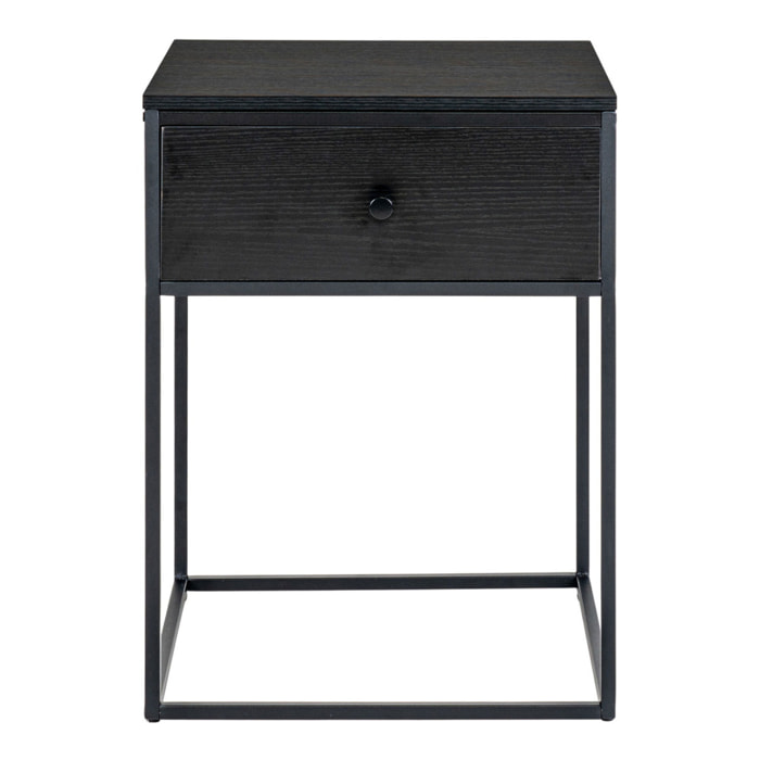 Tavolino Vita con cassetto in MDF e acciaio nero 40x40x55 cm