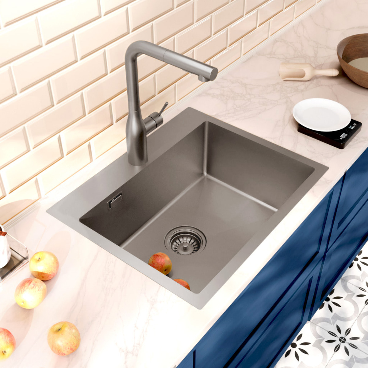 Timeless Évier de cuisine encastrable inox 304, 1 bac, 55x45x21 cm, Gun Metal brossé PVD