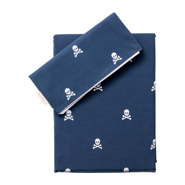 Set cama (funda nórdica 155x220cm + funda almohada 45x110cm) 100% algodón 200tc navy calaveras scalpers home