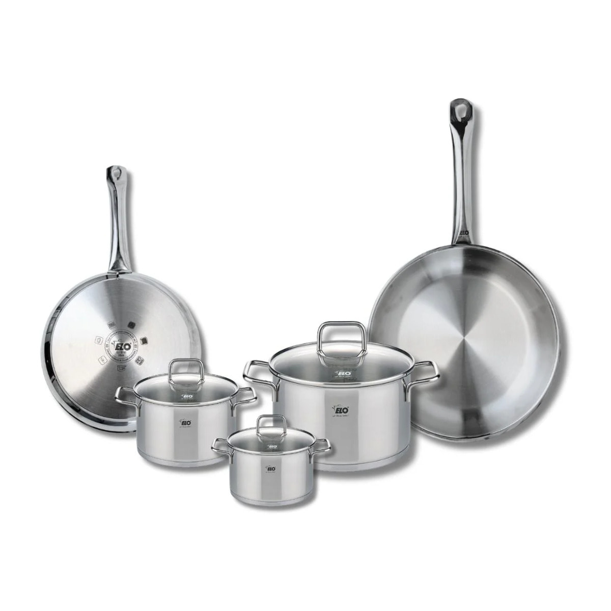 Set de 2 Poêles de cuisson 24 et 28 cm et 3 faitouts 12, 14 et 20 cm Elo Profi Citrin