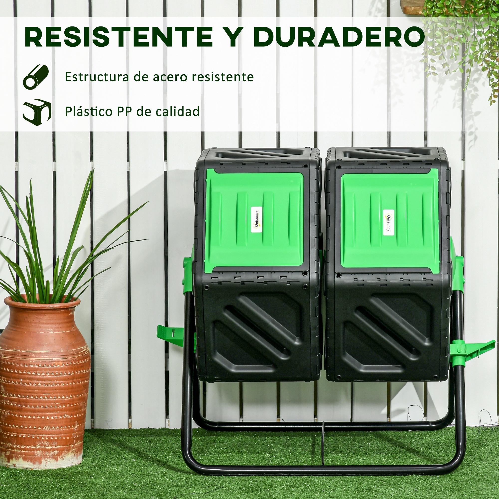 Compostador Giratorio de 130L Contenedor de Compostaje de Jardín de Doble Cámara Compostadora con Aberturas de Ventilación y Patas de Acero 67x60x77 cm Negro