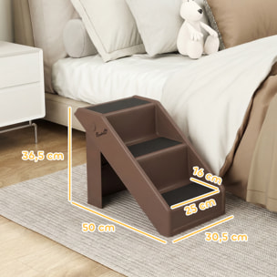 Escalera para Perros Plegable de 3 Peldaños, Portátil, Escalera para Mascotas Mayores, Perros Pequeños, Gatos, para Cama, Sofá, 53x30,5x36,5 cm, Marrón