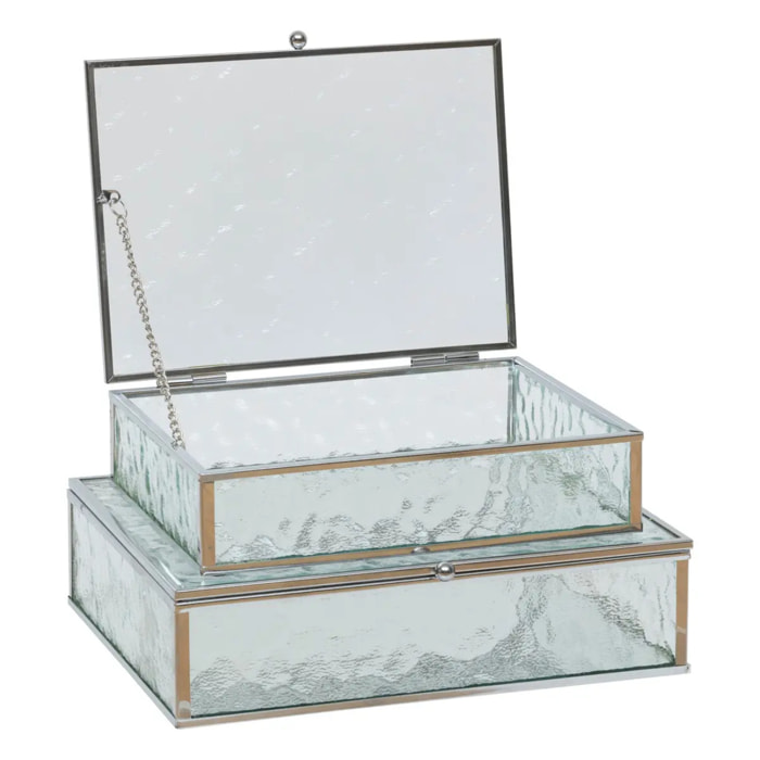 2 boîtes à bijoux "Ania" métal et verre argenté 22x17cm