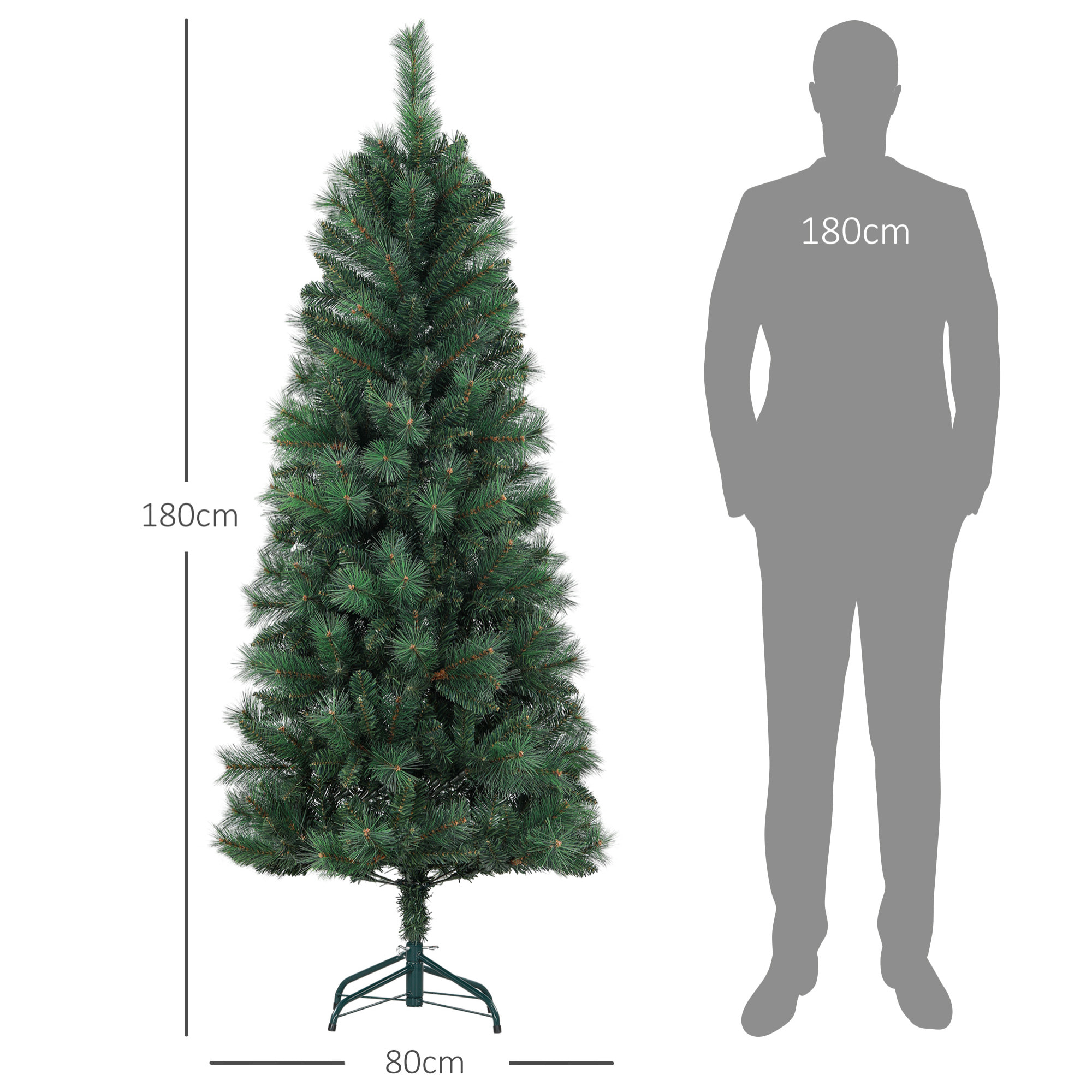 Árbol de Navidad 180 cm Árbol de Navidad Artificial con 528 Ramas y Soporte de Metal Árbol Navideño para Salón Interior Verde