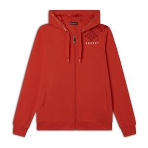 Felpa zip leggera con cappuccio e dettagli floreali