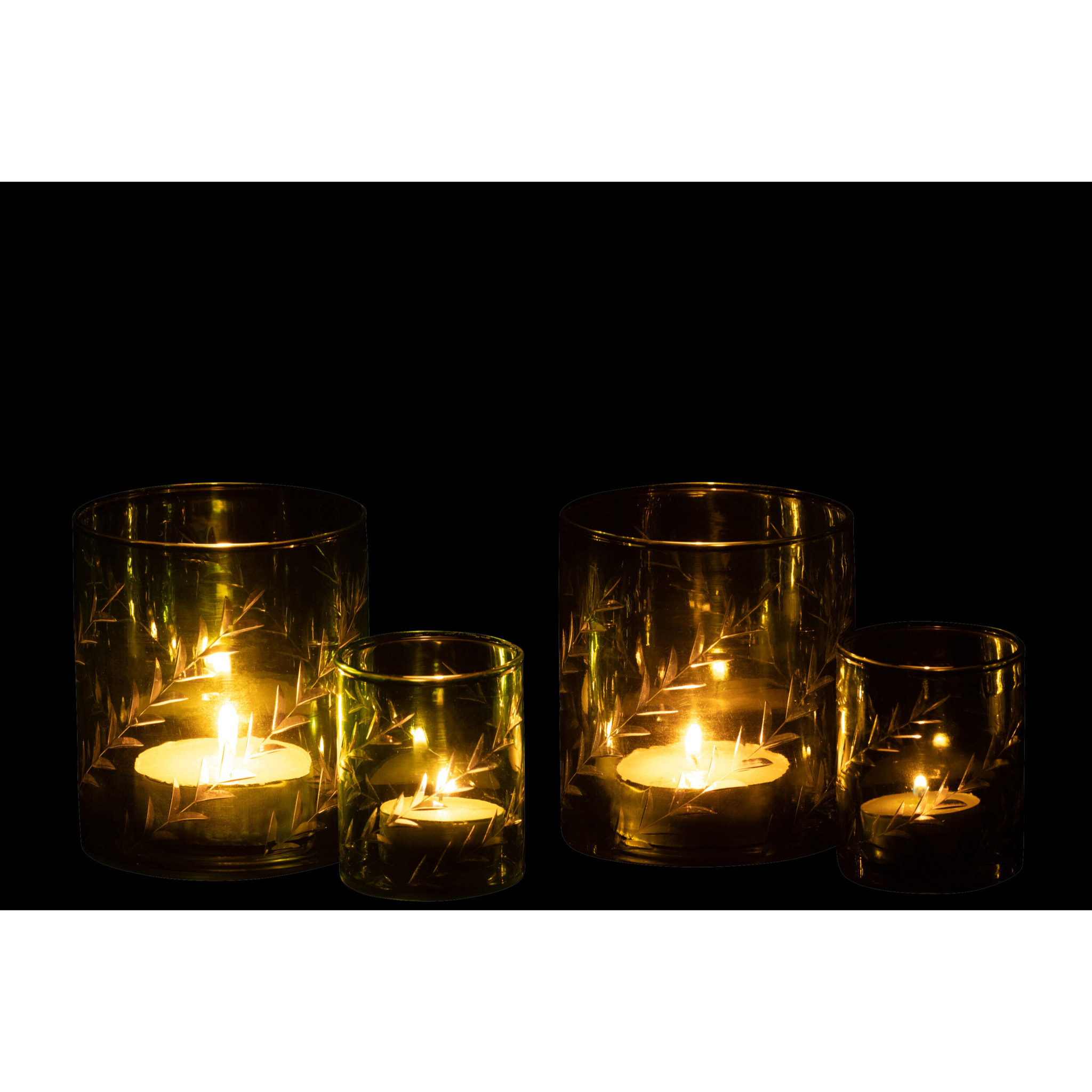 J-Line photophore Feuilles - verre - vert - large - 2 pcs