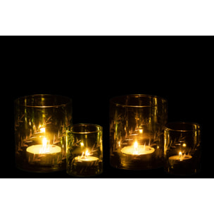 J-Line photophore Feuilles - verre - vert - large - 2 pcs
