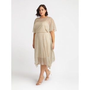 Fiorella Rubino - Vestito floreale in tulle lurex - Beige