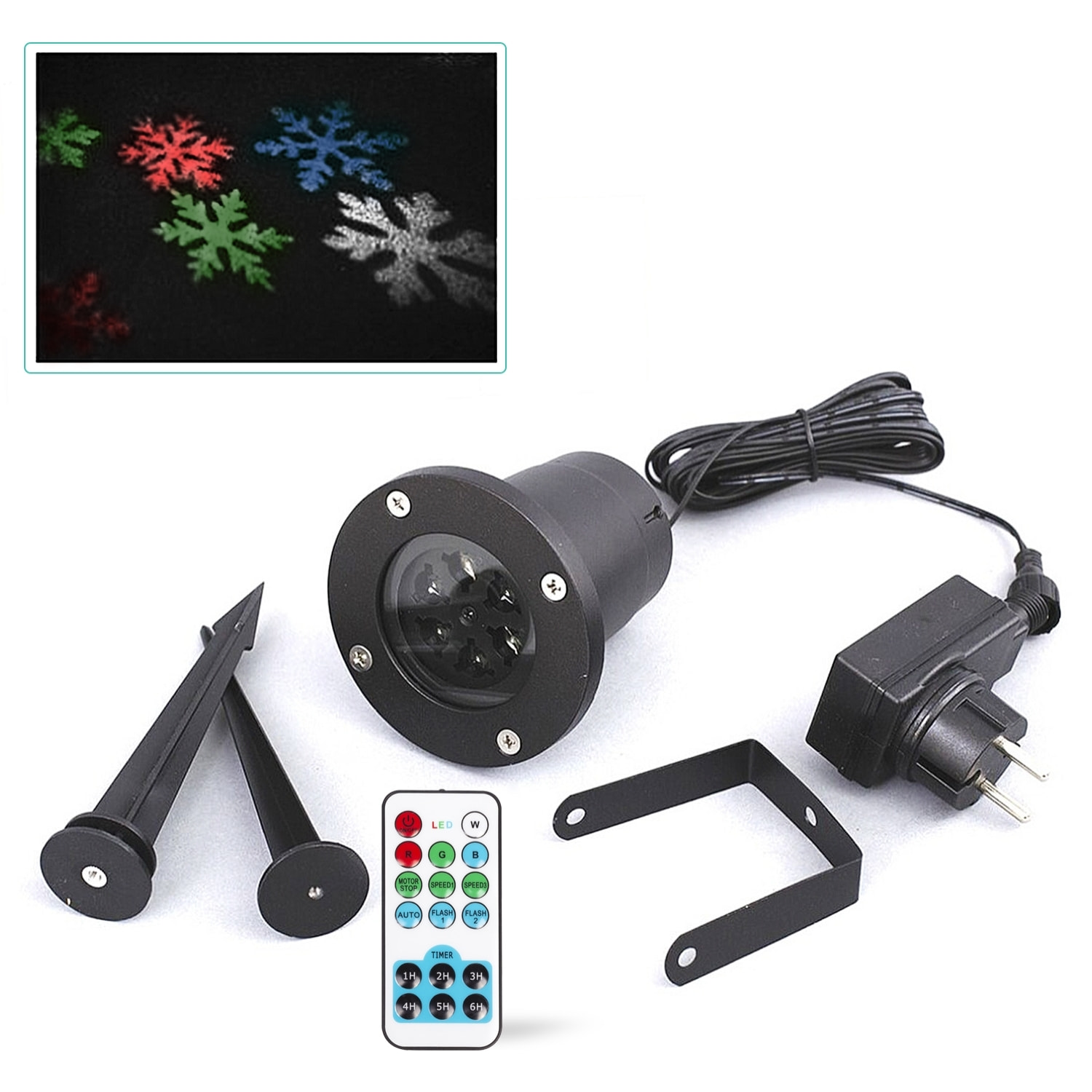 DAM  Proiettore laser LED multicolore con movimento. Include telecomando. Per uso esterno. 14x14x12cm. Colore nero