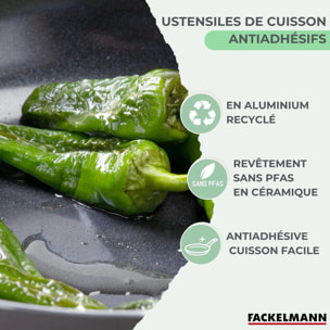 Set de 1 poêle 20 cm, 3 casseroles antiadhésives céramique 16, 18 et 20 cm et 6 ustensiles Fackelmann Brandao