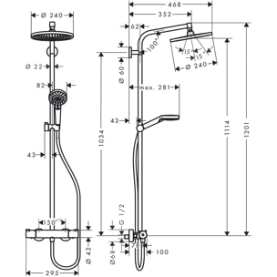 Colonne de douche Crometta S 240 avec mitigeur thermostatique 27267000