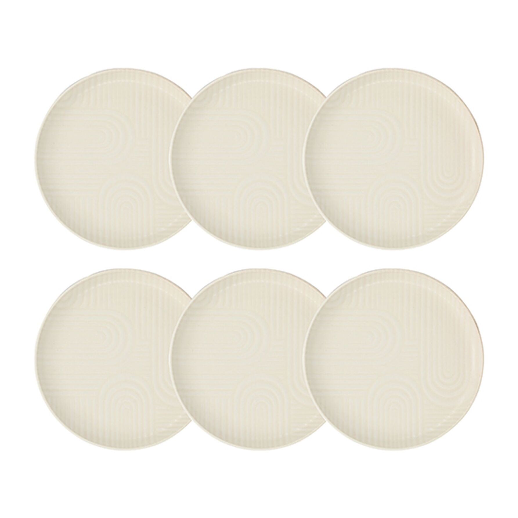 Lot de 6 assiettes à dessert 19cm avec relief en grès blanc  DUNE