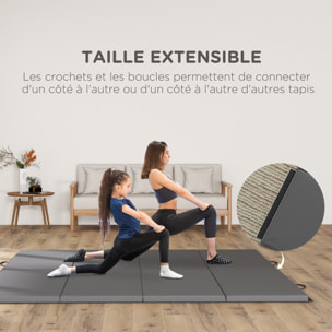 Tapis de gym yoga fitness pliable - poignée - revêtement synthétique - gris