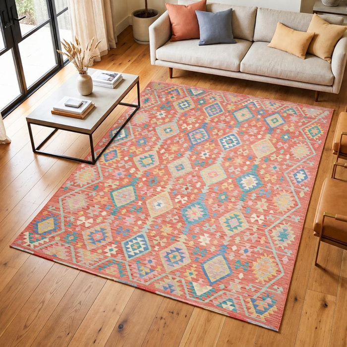 Tapis kilim, motif géométrique tissé plat en laine, ZAMOVOB