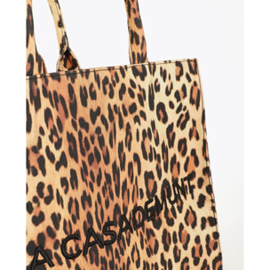 Borsa shopper in tessuto con stampa leopardata