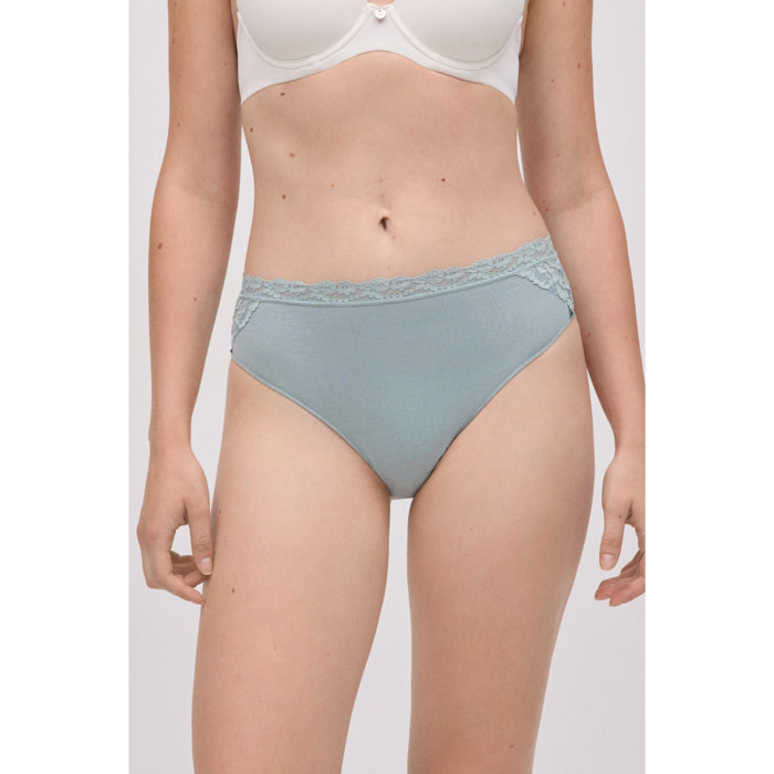 Slip midi in cotone con pizzo verde