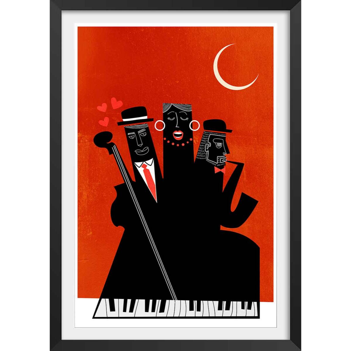 Poster musique trio Affiche + cadre en bois - Noir