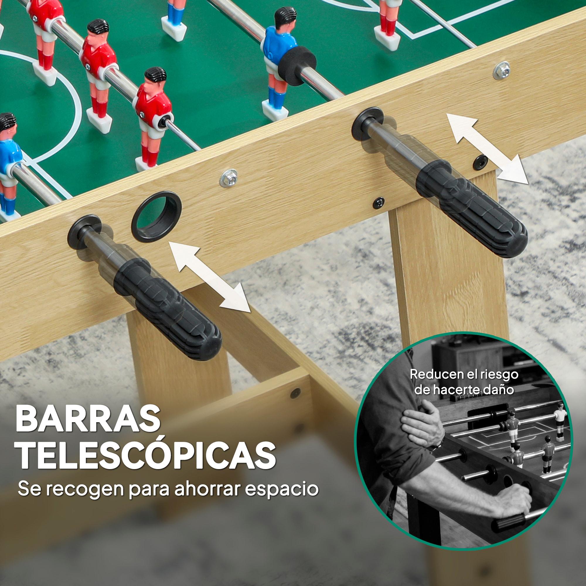 Futbolín para Niños de Madera, Mesa de Futbolín con 2 Marcadores, 8 Asas, 22 Jugadores y Barras Telescópicas, para Niños de +6 Años y Adultos, Familias, Fiestas, 114x78x88 cm, Natural