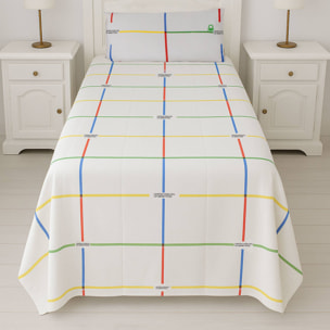 Set 3pc cama (sábana bajera 90x200+30cm + sábana encimera 160x240cm + funda almohada 45x110cm) rainbow benetton 70%algodón + 30% poliéster