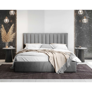Rosario - lit coffre - 140x200 - sommier inclus - en velours - Gris