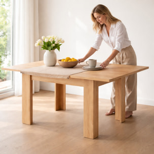 Tavolo Allungabile Moderno Gambe Spesse Design Minimal Meccanismo Centrale Estensibile Ideale Per Cucina Sala da Pranzo 90 x 90 / 180 x 90 Cm Rovere