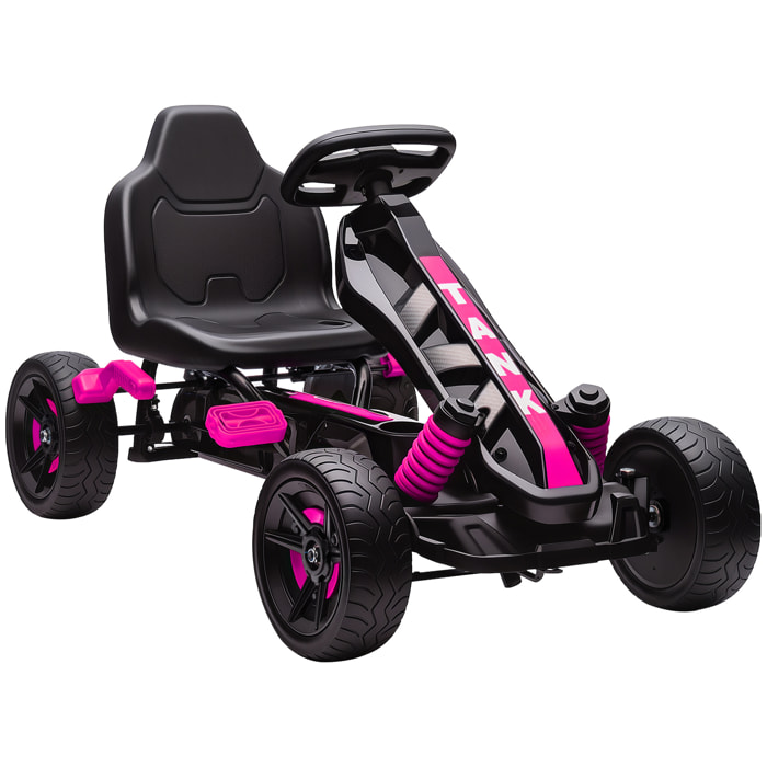 AIYAPLAY Kart Pedales para Niños de 3-6 Años Go Kart con Embrague Automático Freno Ruedas Antideslizantes de EVA y Marco Metálico Carga 50 kg Rosa