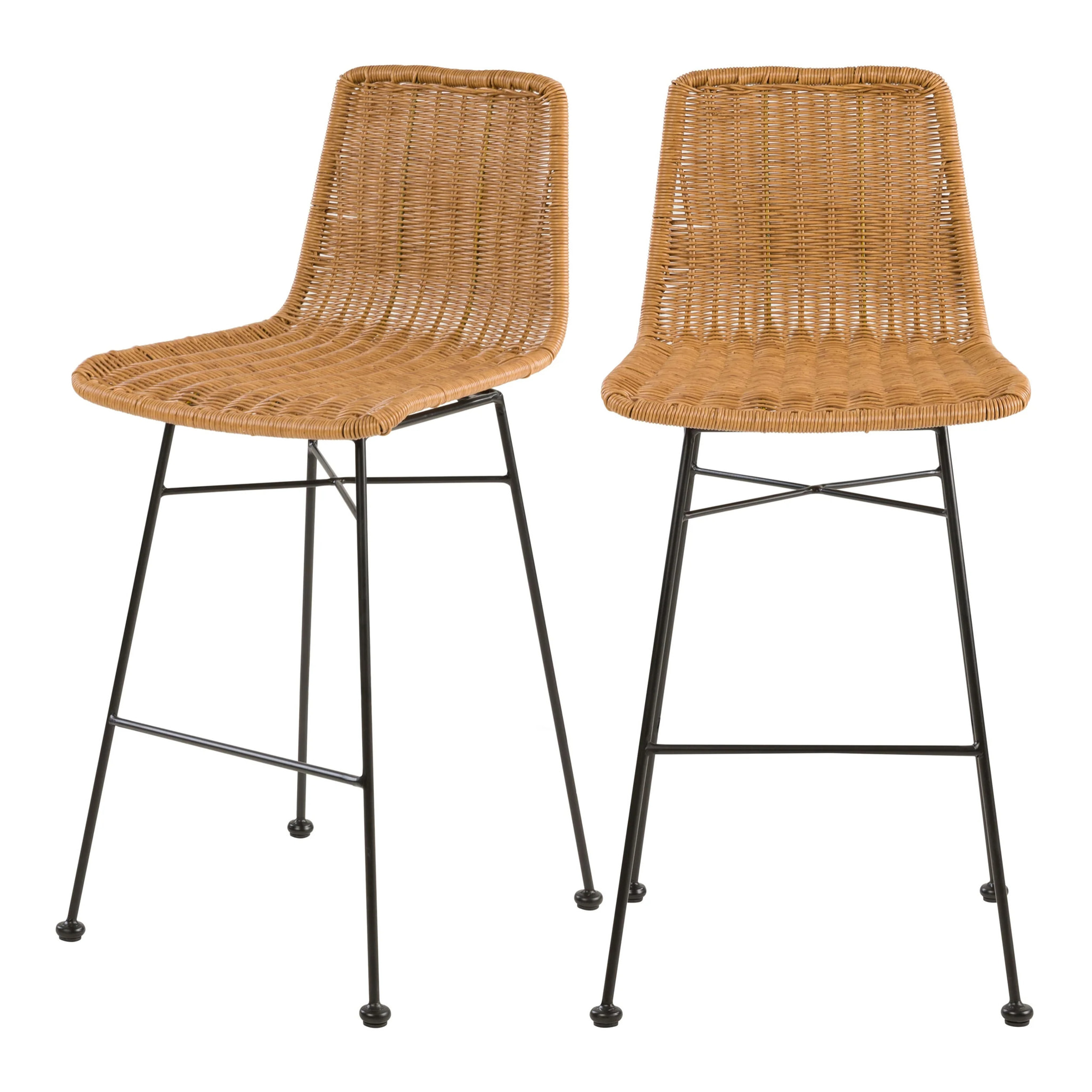 Lot de 2 chaises de bar mi-hauteur 63 cm en résine tressée marron - Mandya