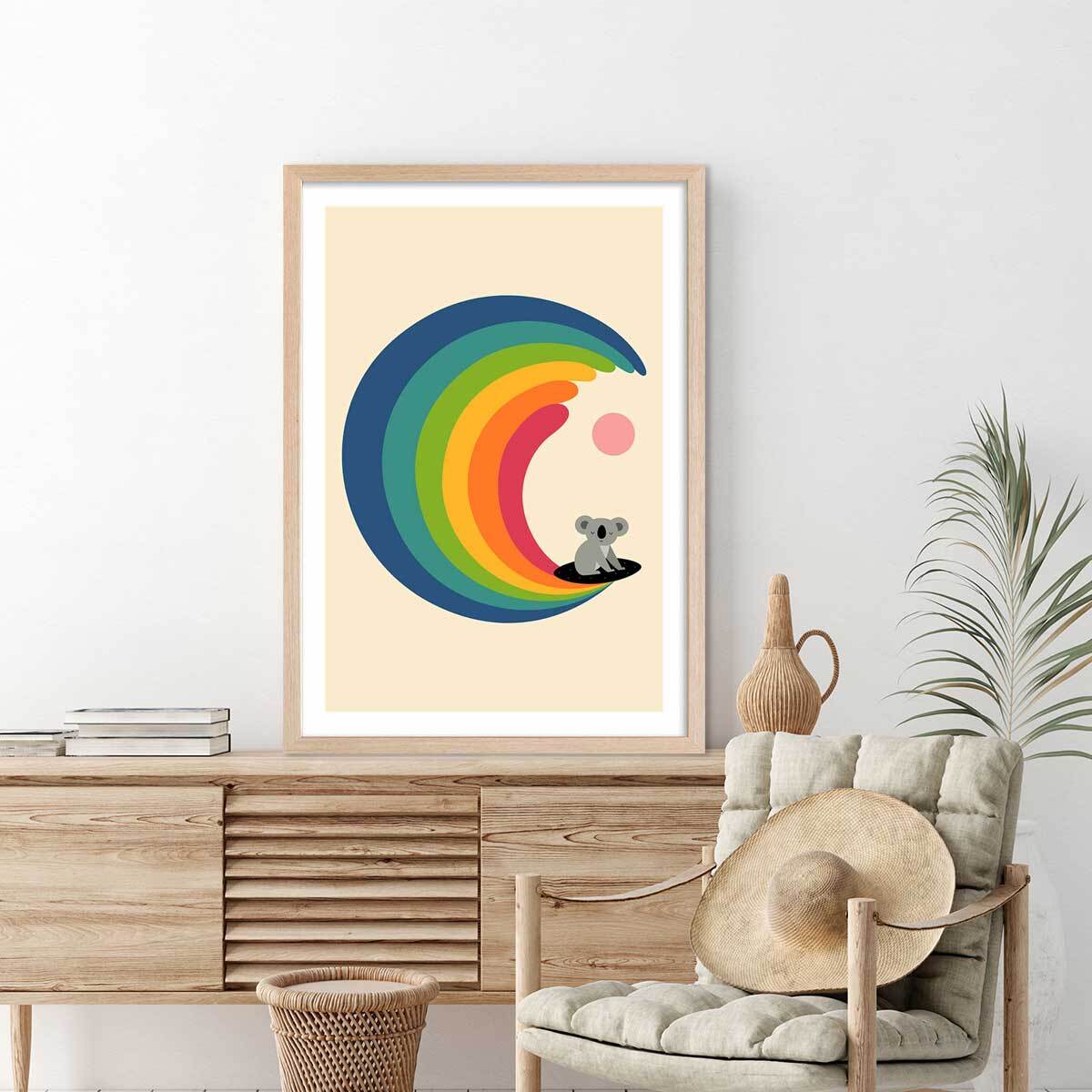Affiche  surf and koala Affiche + cadre en bois - Chêne