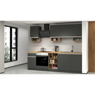 Cucina completa Dcelient, Cucina pratica e salvaspazio, Parete da cucina con 7 ante e 1 cassetto, 100% Made in Italy, 255x60h85 cm, Antracite e Rovere