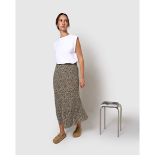 Falda midi bambula detalles plisados lira beige