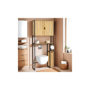 Meuble spécial dessus de WC avec armoire double portes et étagère