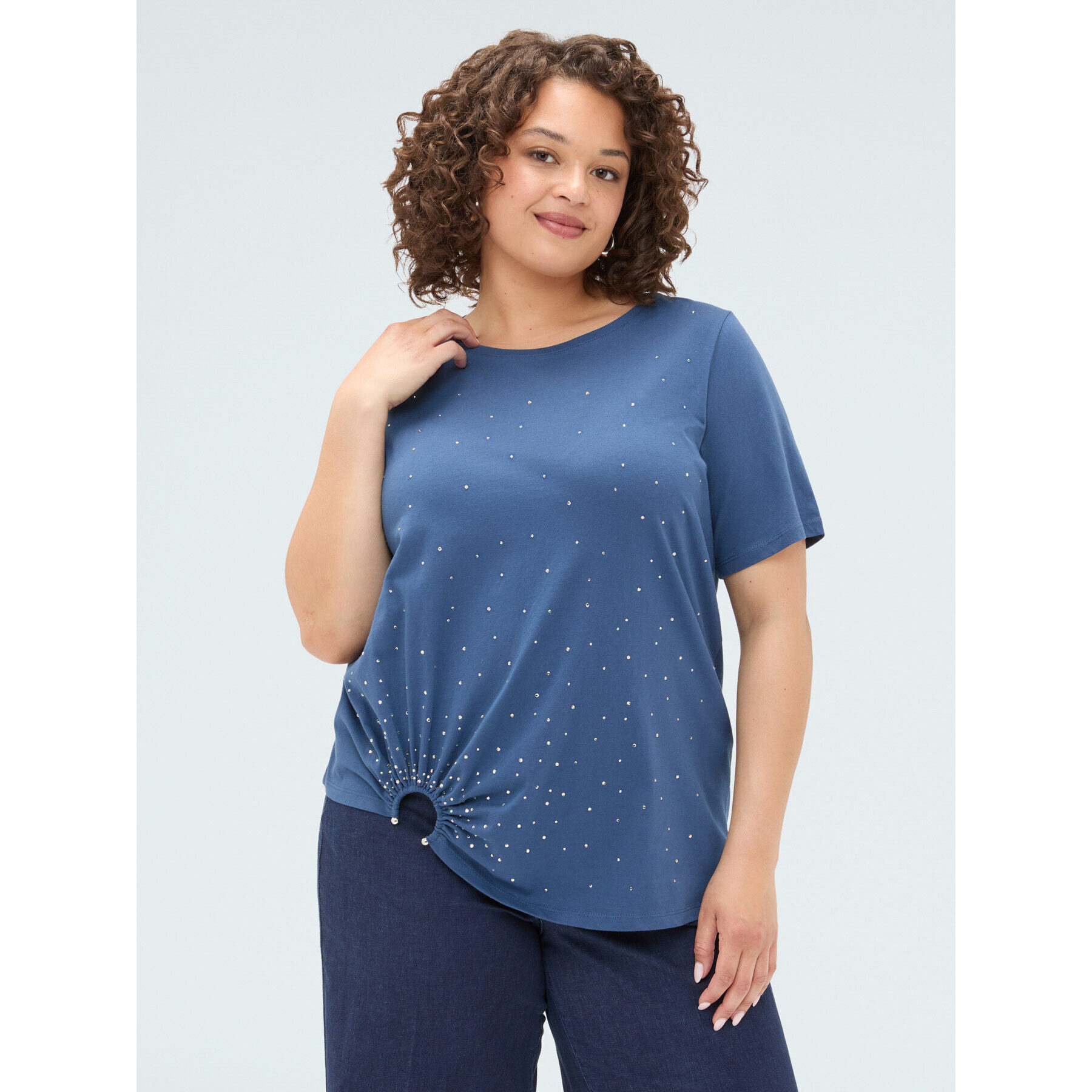 Fiorella Rubino - T-shirt con hotfix e dattaglio ad anello - Blu