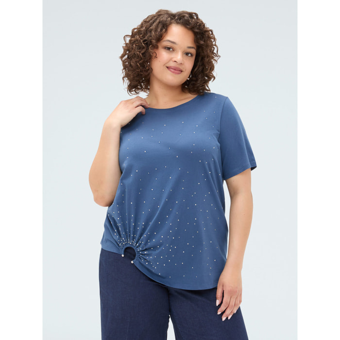 Fiorella Rubino - T-shirt con hotfix e dattaglio ad anello - Blu