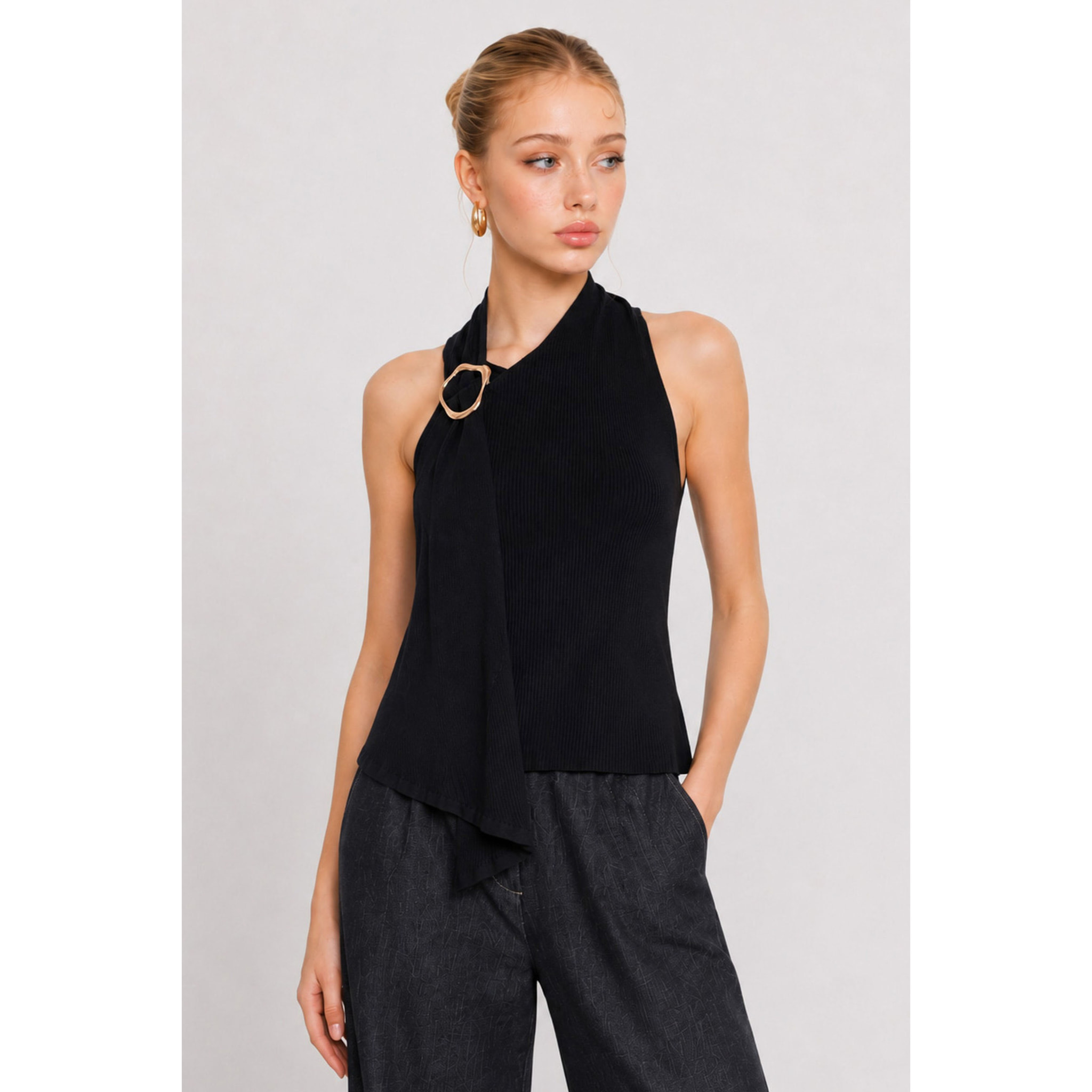 Kocca - Maglia smanicata asimmetrica a costine con anello Donna