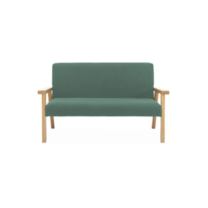 Banquette canapé enfant en bois et velours côtelé kaki. Isak. L 84 x P 43.5 x H 50cm