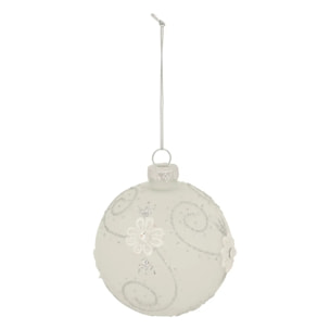 Boule verre dentelle D.8cm argent