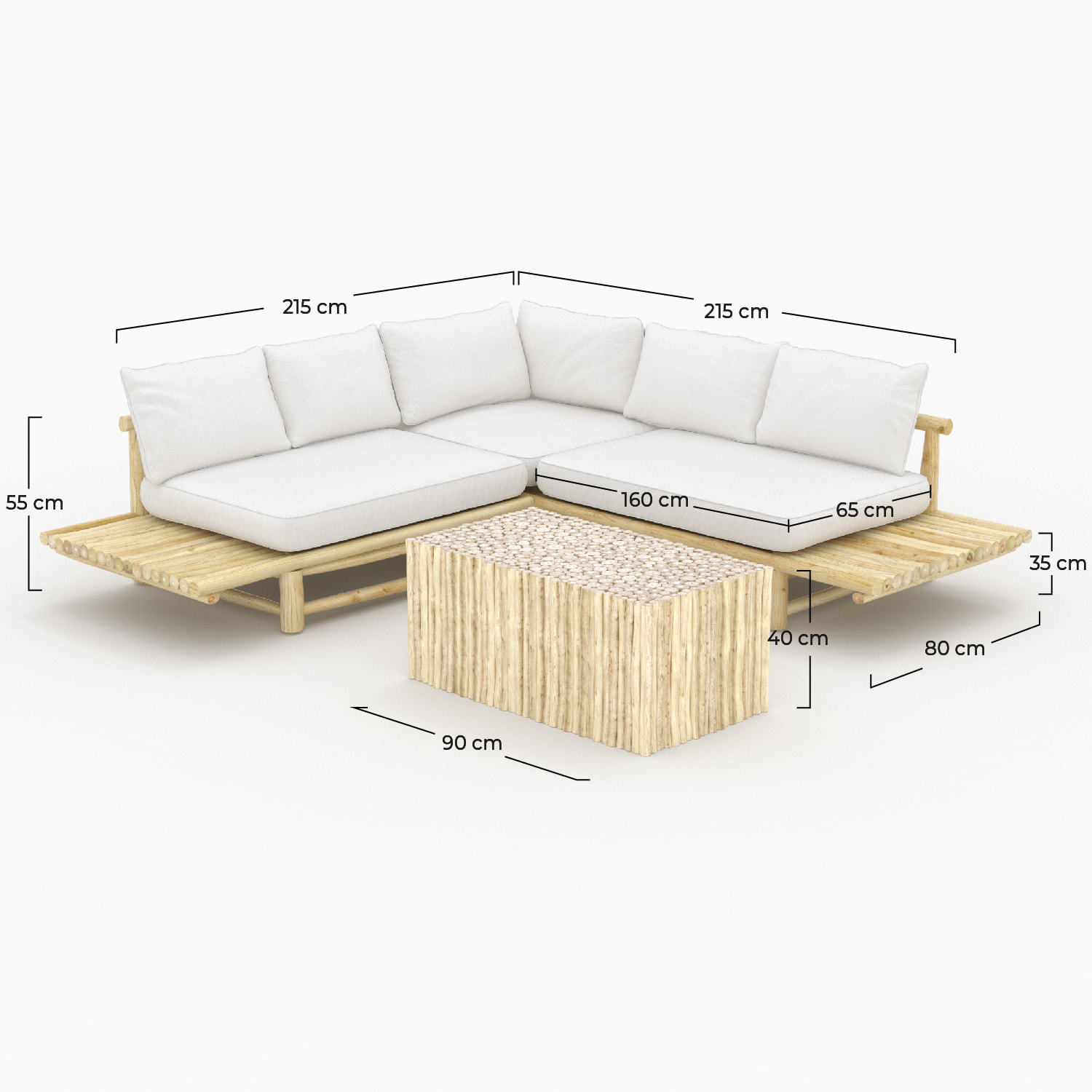 Salon de jardin 4 personnes en bois de teck avec canapé, table basse - Sunny