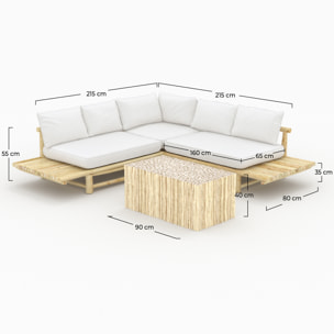 Salon de jardin 4 personnes en bois de teck avec canapé, table basse - Sunny