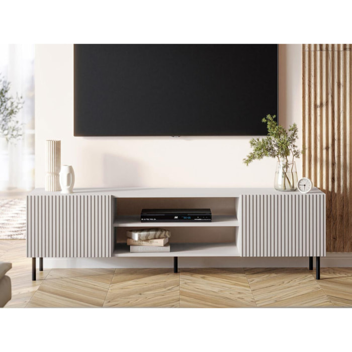 Timote - meuble TV 2 portes et 2 niches - écru - 181 cm - Écru