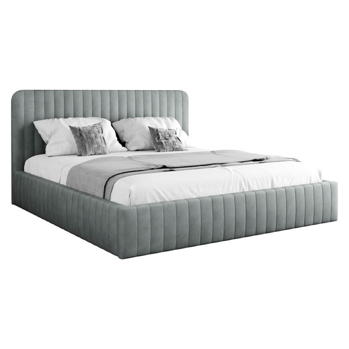 Stuart - lit coffre - 180x200 cm - sommier inclus - en velours - Gris