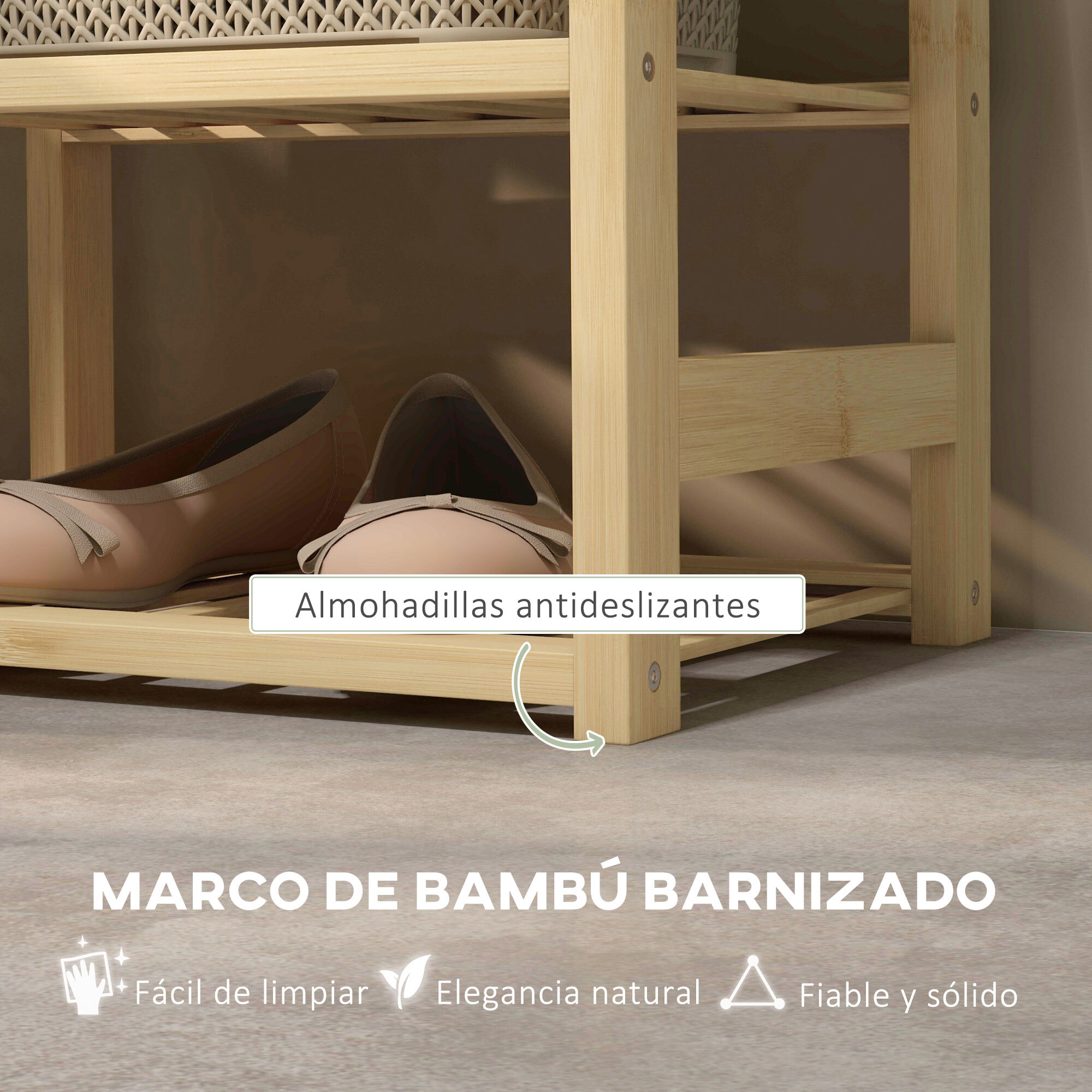 Banco Zapatero de Bambú Mueble Zapatero con Asiento Cesta Extraíble y Estantes Abiertos para 4 Pares de Zapatos Banco Zapatero para Entrada Recibidor Pasillo 69x30x45 cm Natural