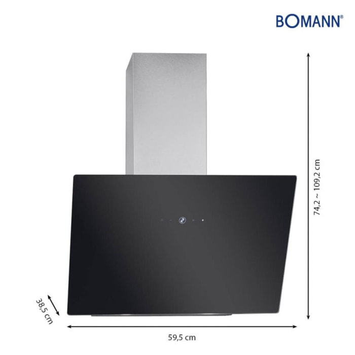 Hotte inclinée à LED noir/acier inoxydable Bomann DU7606-1-G-noir/inox