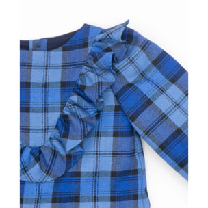 Vestido cuadros azules con volante delantero