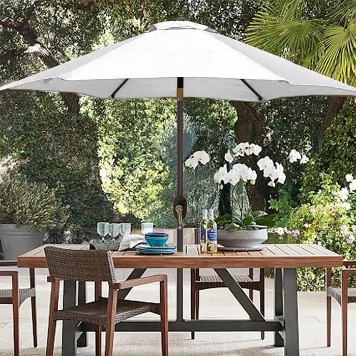 Ombrellone Da Giardino Parasole Per Balcone Con Air Vent Inclinazione Regolabile Apertura A Manovella Anti UV Impermeabile 2.7 M Bianco